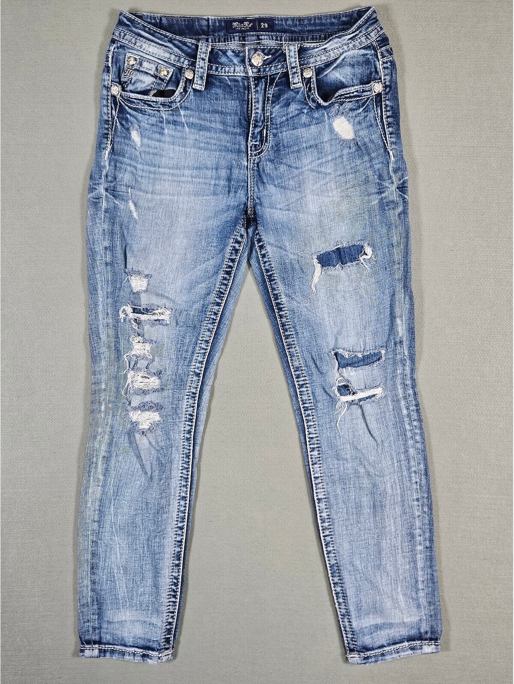 Miss Me Womens Mid Rise Distressed Ankle Skinny Jeans 29